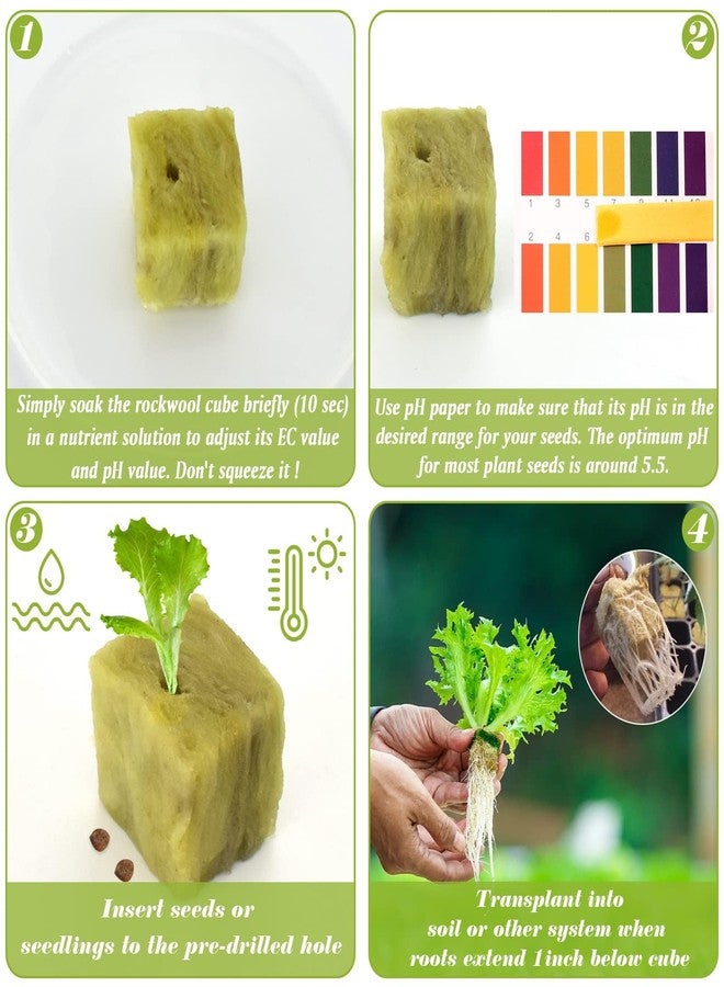 Halatool مكعبات الصوف الصخري من هالاتول مقاس 1 بوصة، مكعبات صوف صخري للزراعة، شتلات، عقل، نباتات مستنسخة، بداية الإنبات (ورقتان، 100 مكعب إجمالاً) - Image 5
